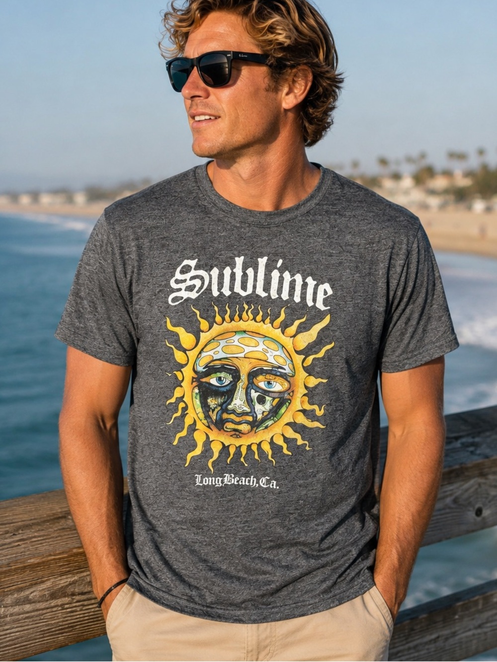 Sublime Sun Logo Graphic T-Shirt Men’s XL Heather Gray Band Tee Long Beach CA